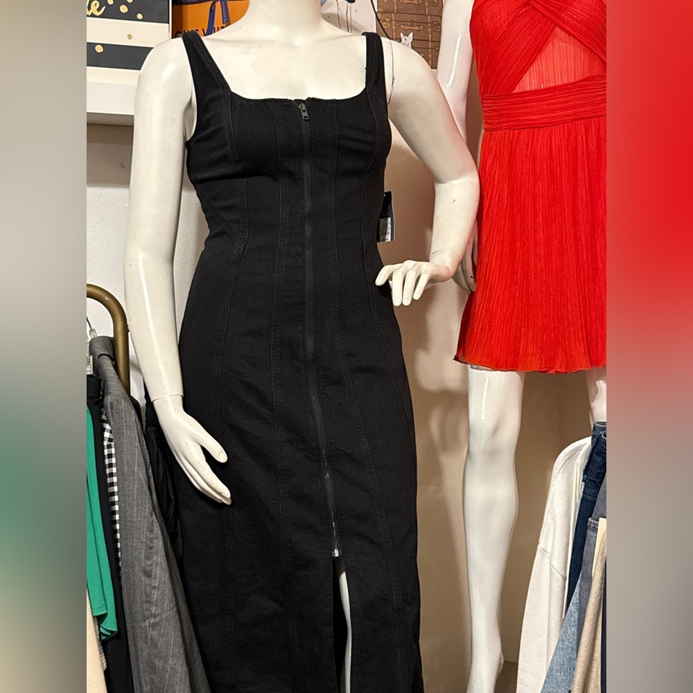 Universal Thread Black Sleeveless Zip UpFront Denim Dress 2 • NWT - Picture 3 of 9